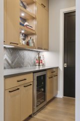 Unionlands Cabinetry Laminate Finish MDF Door Slab Panel Open Kitchen Cabinet With Marble Countertop Island