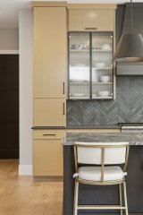 Unionlands Cabinetry Laminate Finish MDF Door Slab Panel Open Kitchen Cabinet With Marble Countertop Island