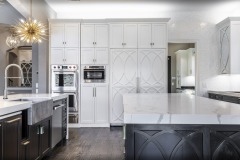 Unionlands Cabinetry White and Black Painted Shaker Panel Kitchen Cabinet With Mullion Glass Door Double Islands