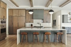 Unionlands Cabinetry Slim Shaker Kitchen Cabinet Maple Solid Wood With Blue Painted Waterfall Island