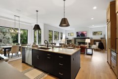 Unionlands Cabinetry Timber Veneer Kitchen Cabinet With Shaker Panel and Black Lacquer Slab Panel Island Cabinet
