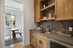 Unionlands Cabinetry Timber Veneer Kitchen Cabinet With Shaker Panel and Black Lacquer Slab Panel Island Cabinet
