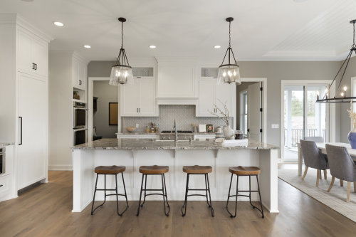 Unionlands Cabinetry White Painted Shaker Panel Kitchen Cabinet American Framed Inset With Marble Countertop Island