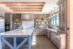 Unionlands Cabinetry Farmhouse Raised Panel Maple Wood Stain Kitchen Cabinet Two Tone With Blue Shaker Door Island Cabinet