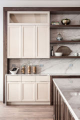 Unionlands Cabinetry Two-Tone Kitchen Cabinet – Recessed Panel White Painted and Black Walnut Stain with Double Island Cabinets