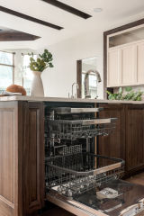 Unionlands Cabinetry Two-Tone Kitchen Cabinet – Recessed Panel White Painted and Black Walnut Stain with Double Island Cabinets