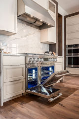 Unionlands Cabinetry Two-Tone Kitchen Cabinet – Recessed Panel White Painted and Black Walnut Stain with Double Island Cabinets