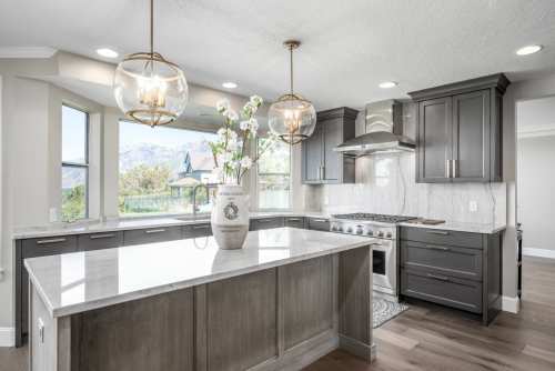 Unionlands Cabinetry Recessed Panel Open Mini Kitchen Cabinet Complete Sets Solid Wood Grey Stain