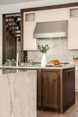Unionlands Cabinetry Two-Tone Kitchen Cabinet – Recessed Panel White Painted and Black Walnut Stain with Double Island Cabinets