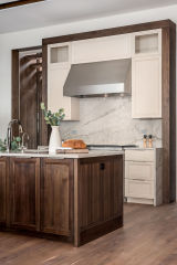 Unionlands Cabinetry Two-Tone Kitchen Cabinet – Recessed Panel White Painted and Black Walnut Stain with Double Island Cabinets