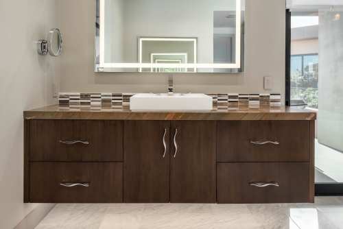Unionlands Cabinetry Modern Washroom Vanity Plywood Melamine Slab Flat Panel With Granite Countertop