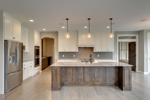 Unionlands Cabinetry White Solid Wood Painted Shaker Panel Kitchen Cabinet With Timber Veneer Island Cabinets