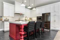 Unionlands Cabinetry Shaker Panel White Painted Kitchen Cabinet With Warm Red European Style Roman Column Island