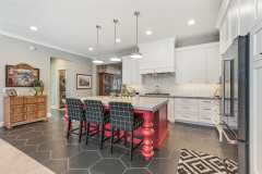 Unionlands Cabinetry Shaker Panel White Painted Kitchen Cabinet With Warm Red European Style Roman Column Island
