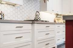 Unionlands Cabinetry Shaker Panel White Painted Kitchen Cabinet With Warm Red European Style Roman Column Island