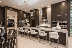 Unionlands Cabinetry Modular Kitchen Cabinets Modern Black Matte Lacquer Painted Handleless Finger Pull Slab Door With Waterfall Countertop