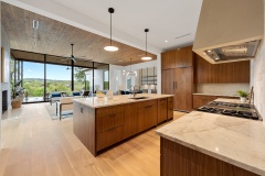 Unionlands Cabinetry Timber Veneer Finish Cabinets Modern Design Full Kitchen Furniture MDF Slab Door Materials And Open Floating Shelves