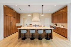 Unionlands Cabinetry Timber Veneer Finish Cabinets Modern Design Full Kitchen Furniture MDF Slab Door Materials And Open Floating Shelves