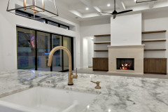 Unionlands Cabinetry Manufacture Supplier White Shaker Panel Door Large Open Kitchen Cabinets With Marble Benchtop Wood Grain Island