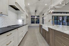 Unionlands Cabinetry Manufacture Supplier White Shaker Panel Door Large Open Kitchen Cabinets With Marble Benchtop Wood Grain Island