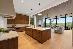Unionlands Cabinetry Timber Veneer Finish Cabinets Modern Design Full Kitchen Furniture MDF Slab Door Materials And Open Floating Shelves