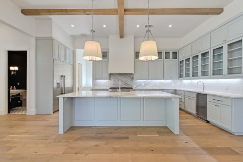 Unionlands Cabinetry Light Blue Painted Raised Panel Door Kitchen Furniture Solid Wood kitchen Cabinet Sets With Glass Door For Builders to Sale