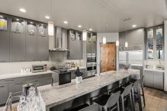 Unionlands Cabinetry Custom Furniture Modern Design Plywood Kitchen Cabinet Gray Matte Lacquer Slab Door With Marble Tabletop Breakfast Bar