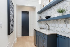 Unionlands Cabinetry Shaker Solid Wood Maple Panel Door - White and Blue Two-Tone Painted with Integrated Refrigerator