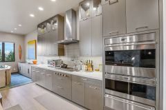Unionlands Cabinetry Custom Furniture Modern Design Plywood Kitchen Cabinet Gray Matte Lacquer Slab Door With Marble Tabletop Breakfast Bar