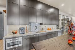 Unionlands Cabinetry Custom Furniture Modern Design Plywood Kitchen Cabinet Gray Matte Lacquer Slab Door With Marble Tabletop Breakfast Bar