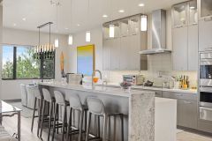 Unionlands Cabinetry Custom Furniture Modern Design Plywood Kitchen Cabinet Gray Matte Lacquer Slab Door With Marble Tabletop Breakfast Bar