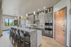 Unionlands Cabinetry Custom Furniture Modern Design Plywood Kitchen Cabinet Gray Matte Lacquer Slab Door With Marble Tabletop Breakfast Bar