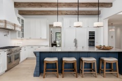 Unionlands Cabinetry Shaker Solid Wood Maple Panel Door - White and Blue Two-Tone Painted with Integrated Refrigerator