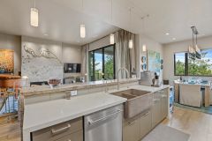 Unionlands Cabinetry Custom Furniture Modern Design Plywood Kitchen Cabinet Gray Matte Lacquer Slab Door With Marble Tabletop Breakfast Bar