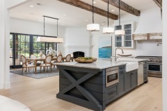 Unionlands Cabinetry Shaker Solid Wood Maple Panel Door - White and Blue Two-Tone Painted with Integrated Refrigerator
