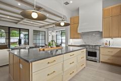 Unionlands Cabinetry Solid Wood Stain Mid-Century Modern Style Shaker Panel Door With Open Shelves Double-stacked Cabinet