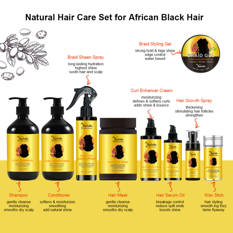 Custom Logo Moisturizing & Volumizing Hair Care Set For Afro Black 4C Curly Hair