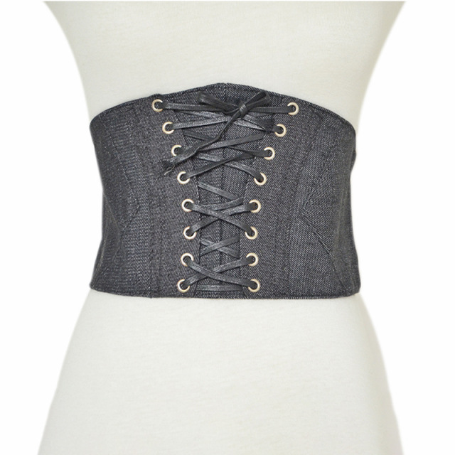 Fashionable Rope Tie Demin Corset Lace Up Elastic Waistband Women Stretch Belts