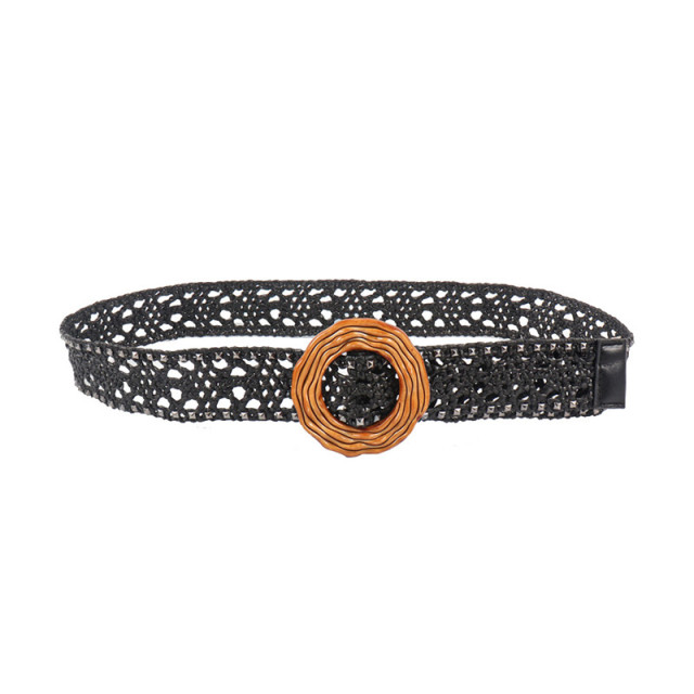 PP Rattan Straw Hollow Woven Elastic Waist Belt - Women Braided Stretch Belts Boho Style