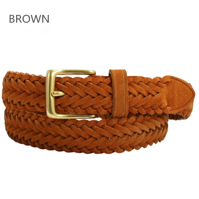 Handmade Women Braided Suede Leather Belt With Brass Buckle For Casual Jeans