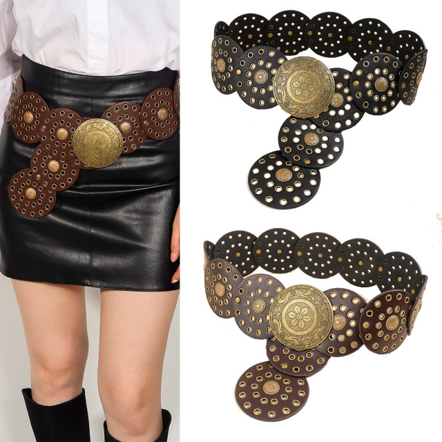 Vintage Baroque Wide Disc Studded Belts For Women