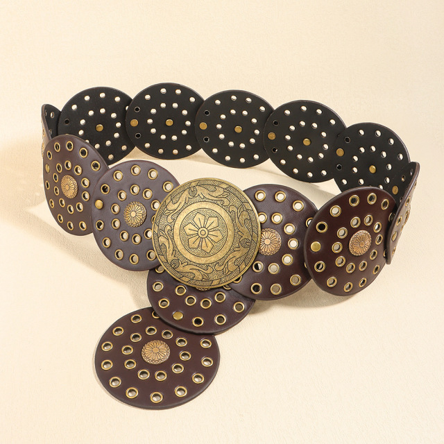 Vintage Baroque Wide Disc Studded Belts For Women