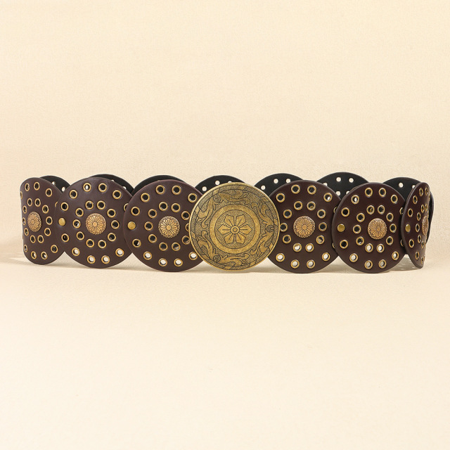 Vintage Baroque Wide Disc Studded Belts For Women