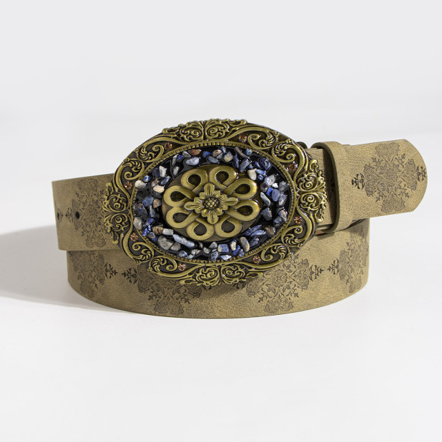 Factory Wholesale Vintage Leather Belt For Women - Retro Buckle Embossed Belt For Jeans