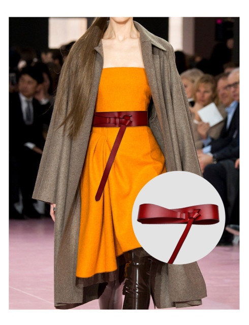 New Trendy Genuine Leather Tie Knotted Belt  - Women Wide Waist Belt for Coat Dress