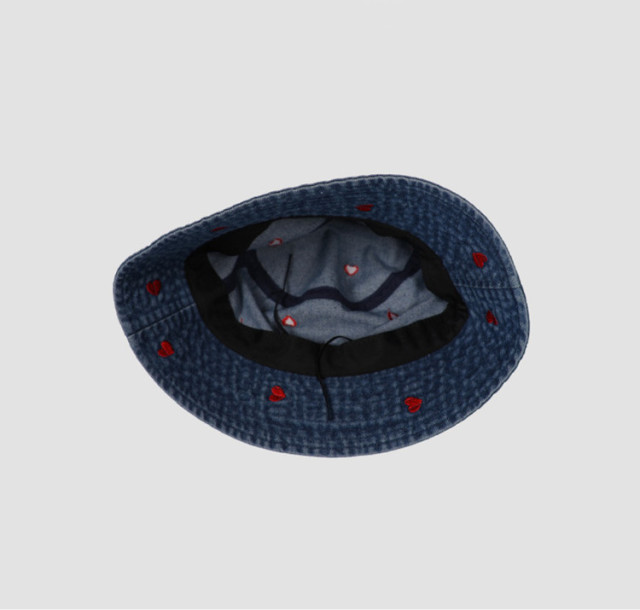 Hot Heart Embroidered Washed Denim Bucket Hat - Summer Cotton Fisherman Hat For Women