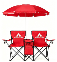 MSOD-9209 2-Person Heavy Duty Folding Camp Chair with Sun Umbrella, Double Seat for Soccer Games, Tailgating, Beach Days