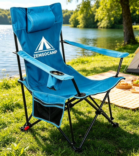 MSOD-9207 High Back Camping Chair with Pillow Design, Comfortable Widened Seat Folding Chair for Camping, Fishing, Beach