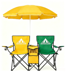MSOD-9209 2-Person Heavy Duty Folding Camp Chair with Sun Umbrella, Double Seat for Soccer Games, Tailgating, Beach Days