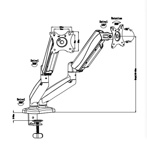 UDT23-C024 Gas spring monitor desk mount